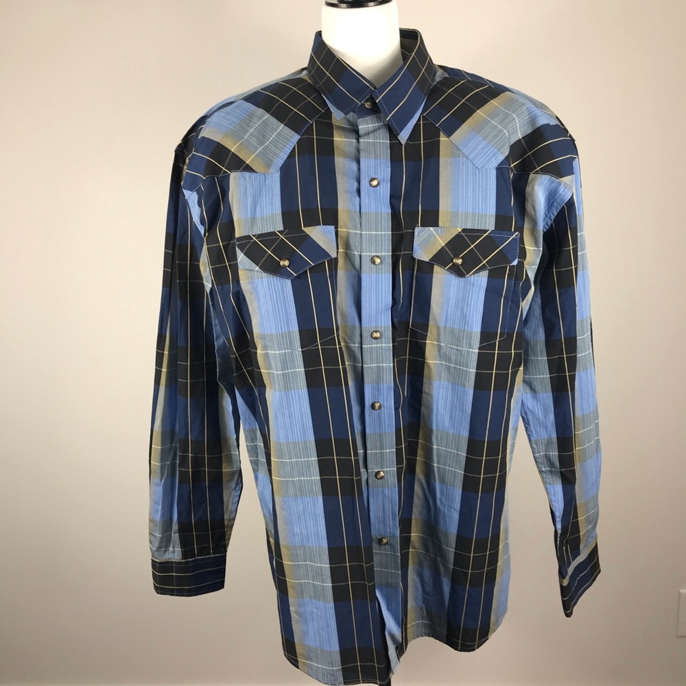 Cody James Western Shirt Men's XXL Pearl Snap Blue Plaid Cowboy Rodeo Ranch